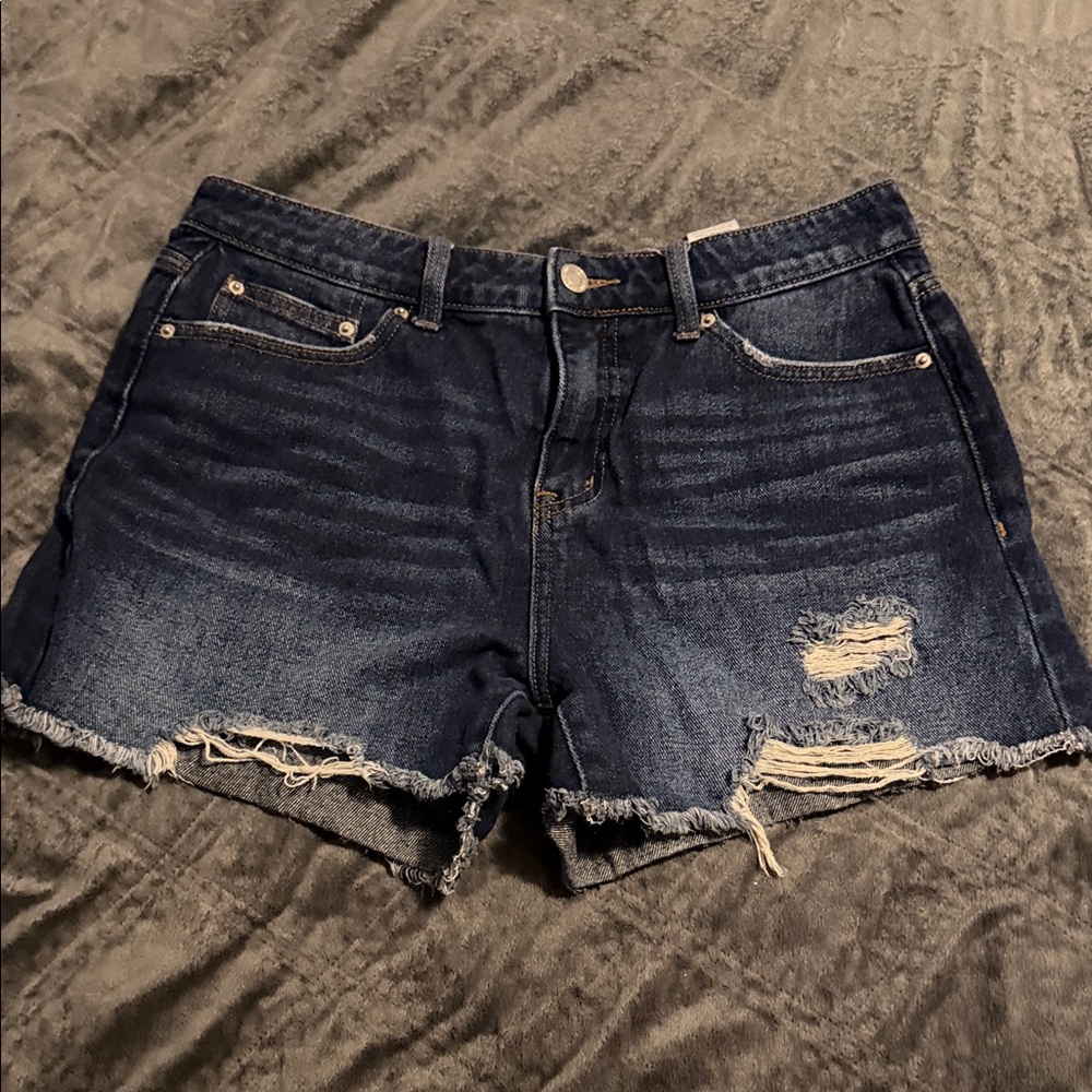 Time and Tru Dark Blue Distressed Jean Shorts